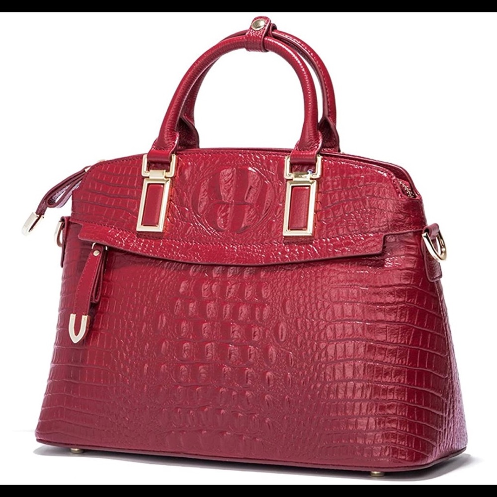 Qiwang Red Leather Croc embossed Purse